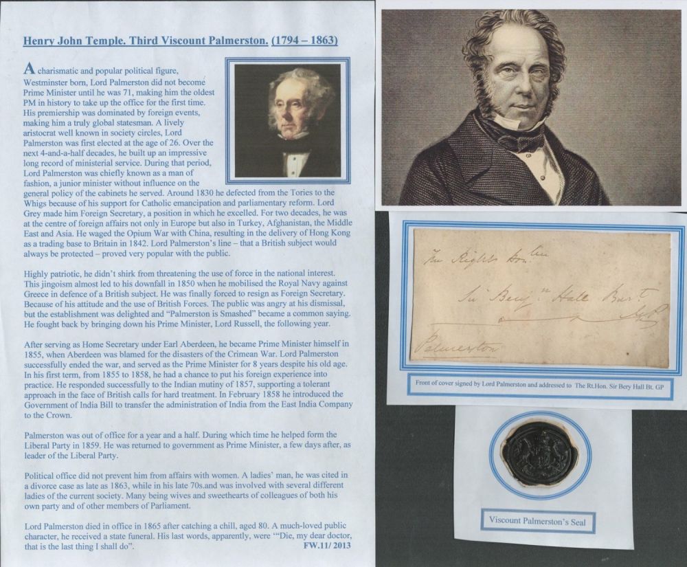 Lot 488: Lord Palmerston Prime Minster signed Front cover. Henry...