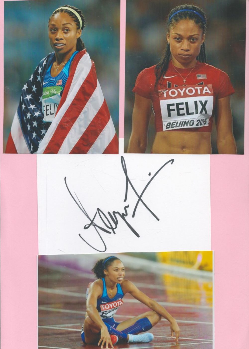 Lot 54: Athletics Allyson Felix 12x8 inch signature piece includes...