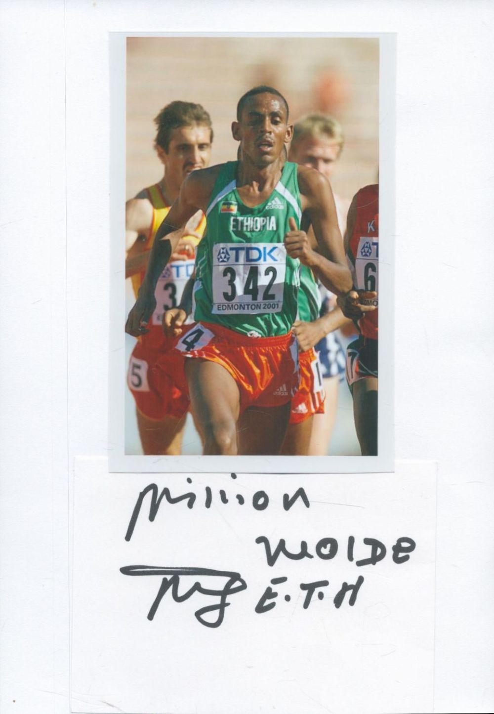 Lot 117: Athletics Million Wolde 8x6 inch signature piece includes...