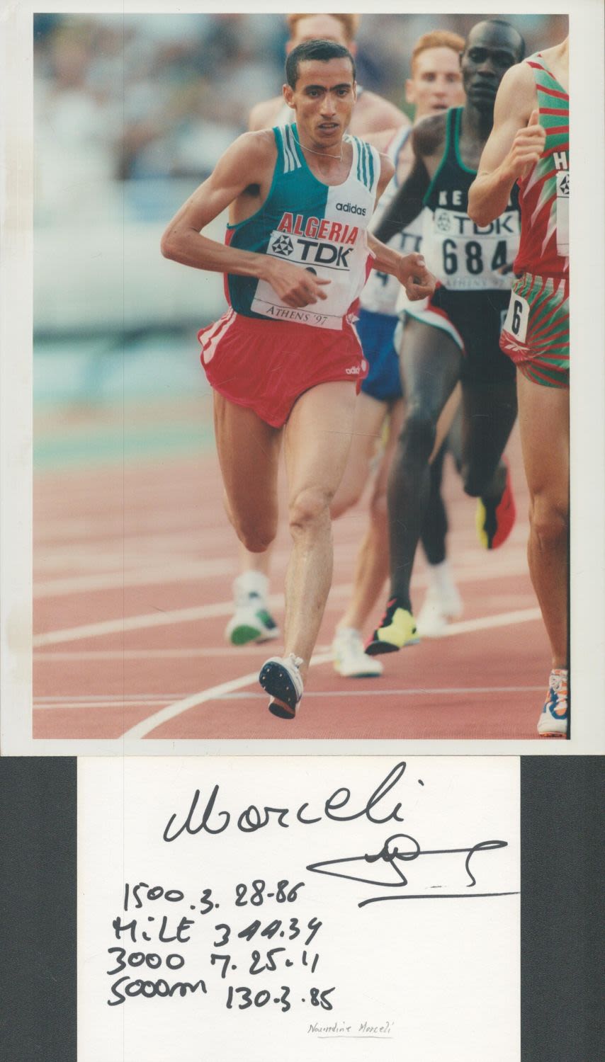 Lot 202: Athletics Noureddine Morceli signed white card and 10x8...