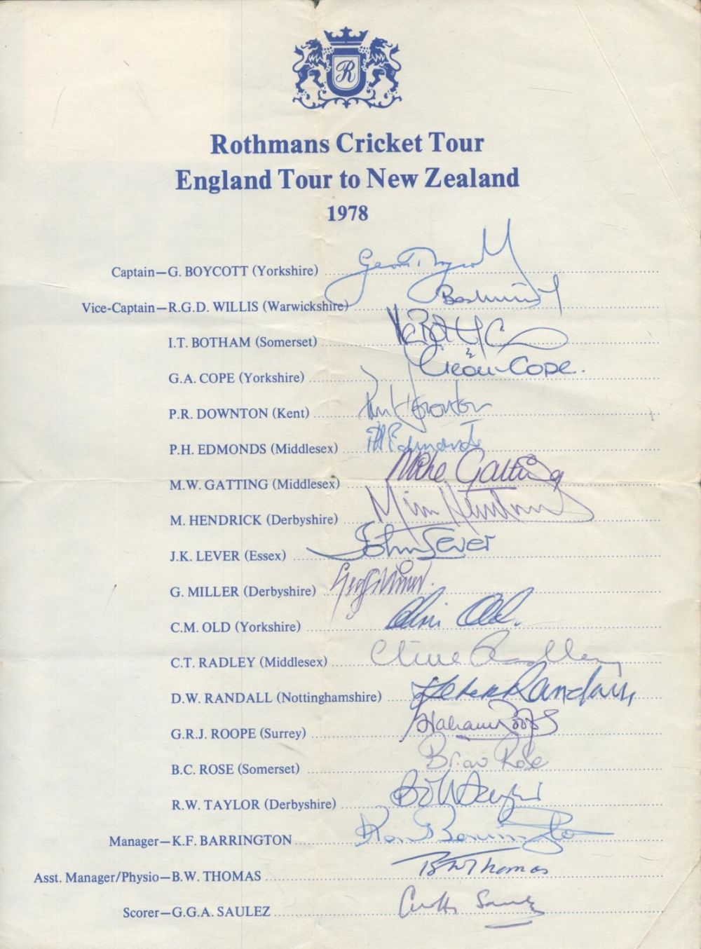 Lot 217: Cricket England Tour to New Zealand 1978 multi...