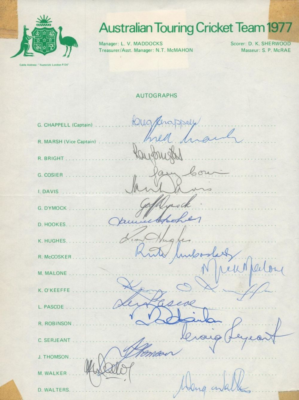 Lot 218: Cricket Australia Tour 1977 multi signed 12x8 inch...