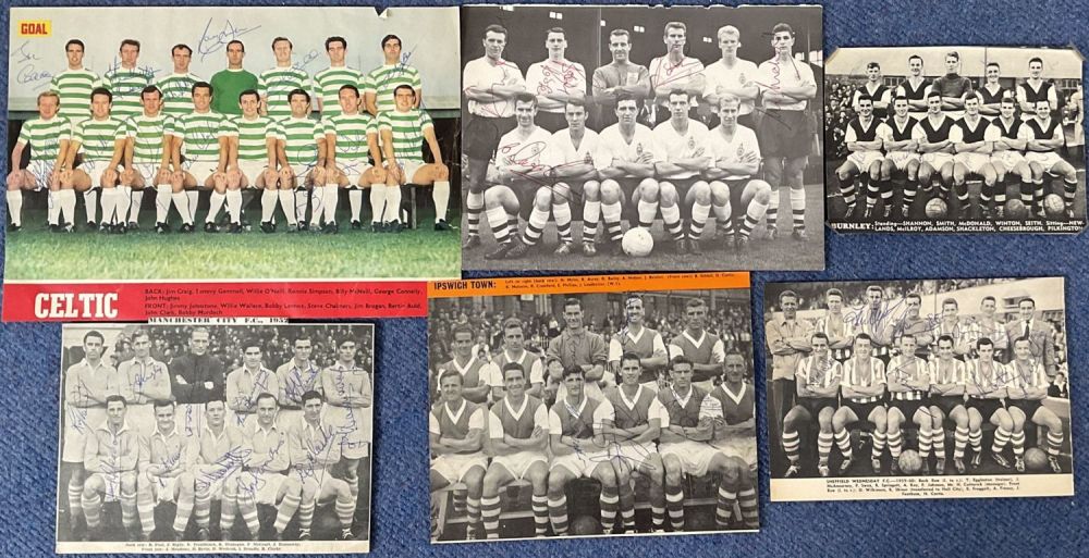 Lot 515: Football collection includes 6 vintage multi signed magazine...