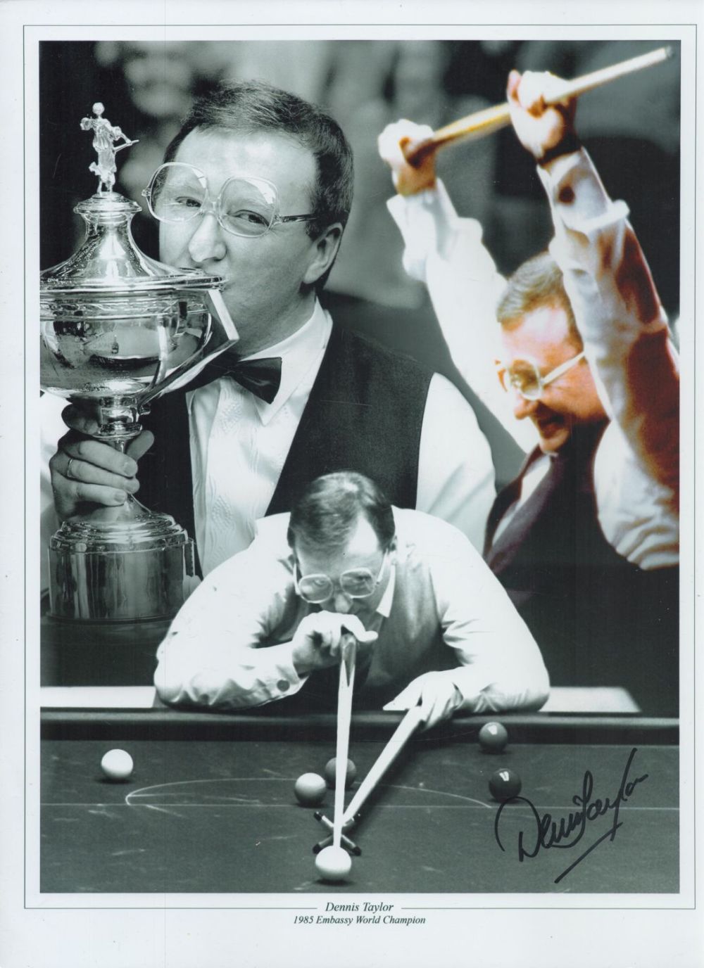 Lot 525: Snooker Dennis Taylor signed 16x12 inch colourised montage...