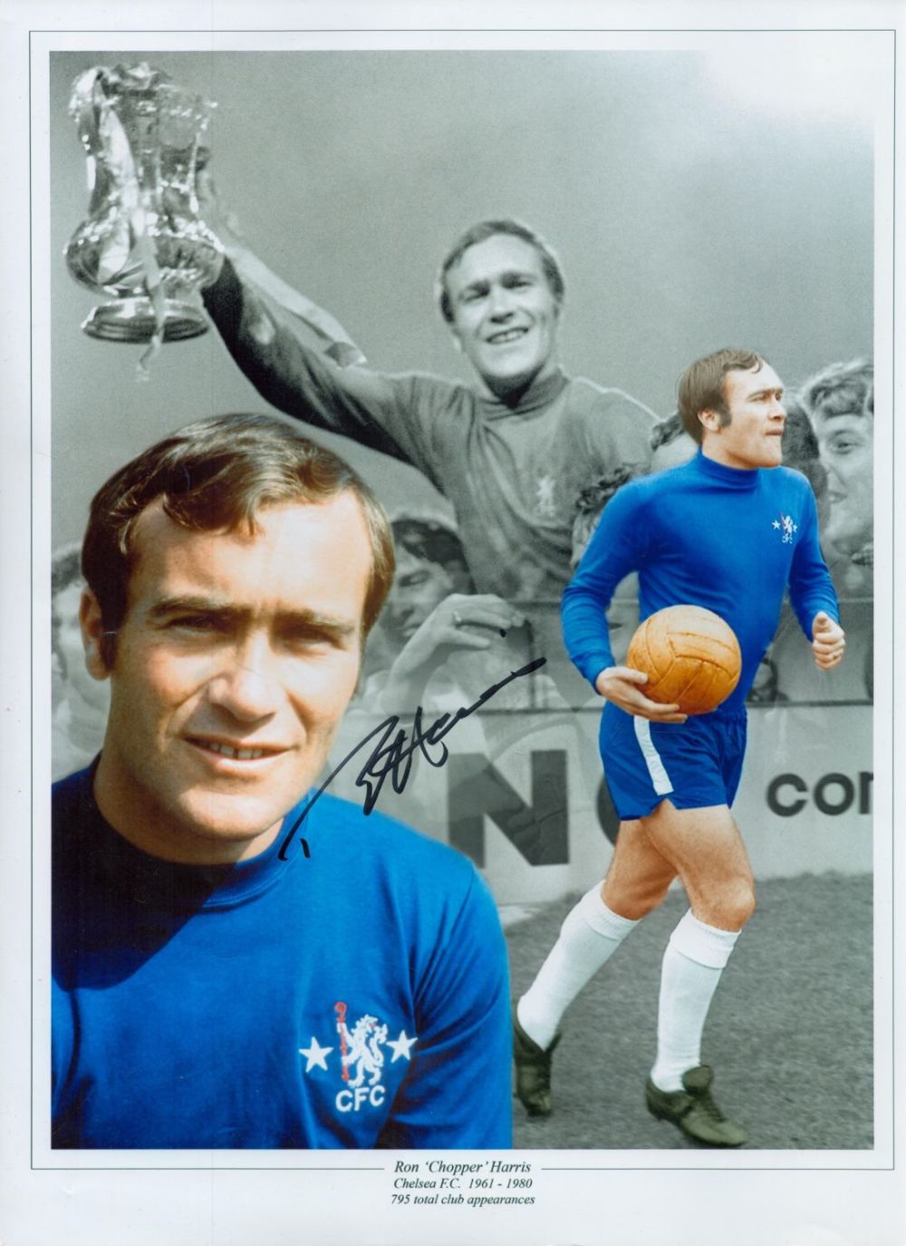 Lot 538: Football Ron "Chopper" Harris signed 16x12 inch colourised...