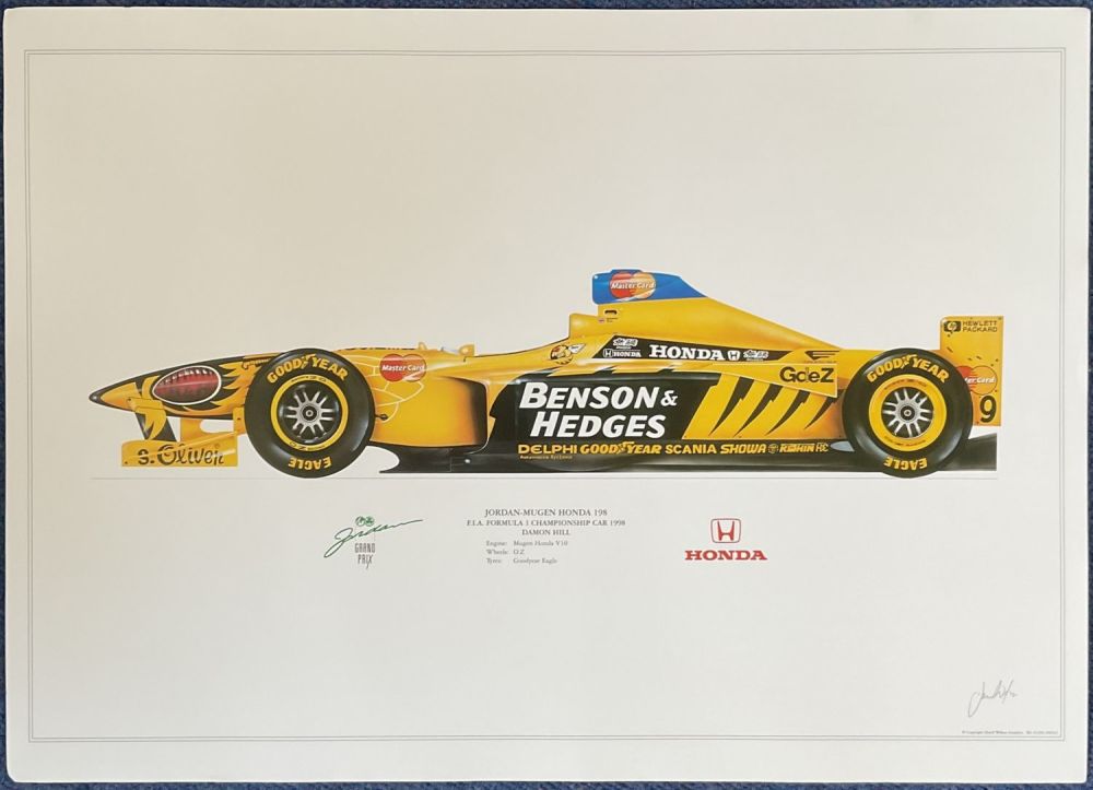 Lot 601: Motor Racing 24x16 inch approx print picturing Jordan-Mugen...