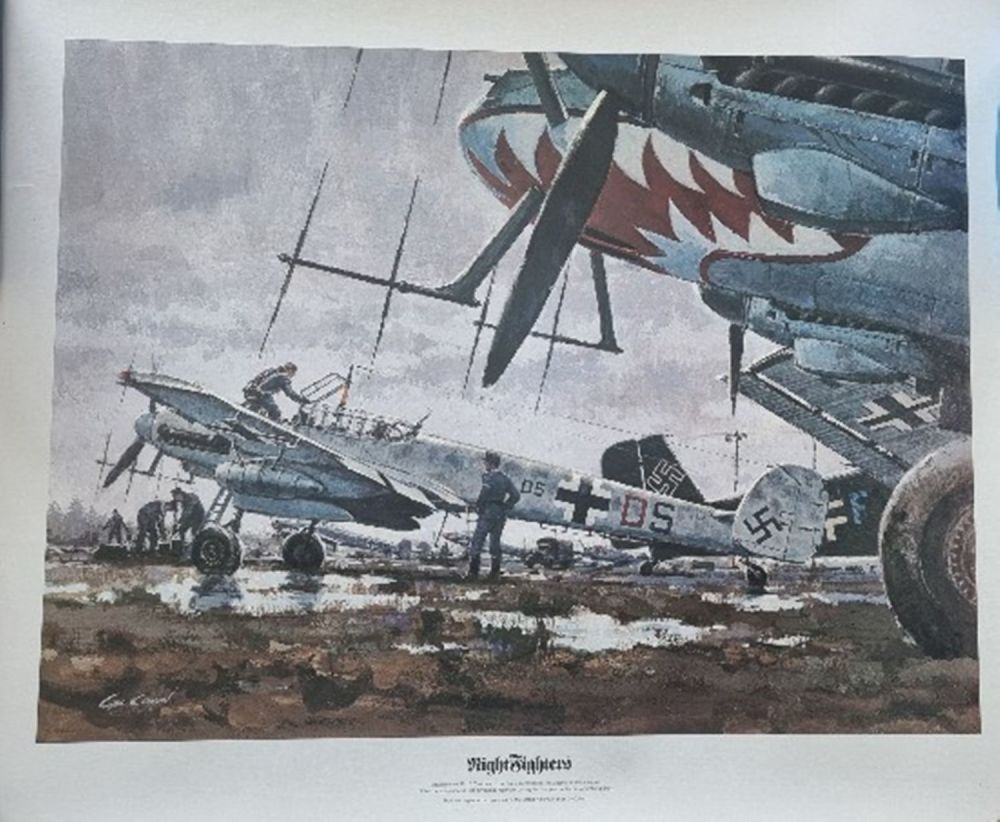 Lot 111: WW2 Colour Print Titled Night Sighters by Gil...