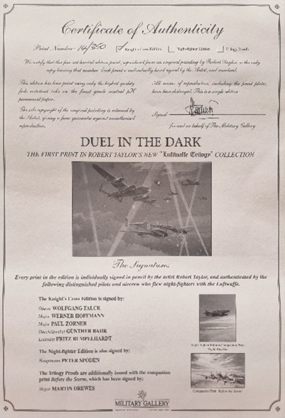 Lot 137: WW2 Colour Print Titled Duel In The Dark...