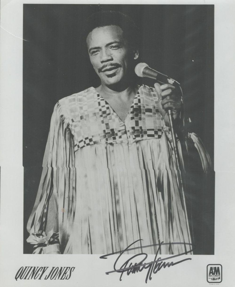 Lot 54: Quincy Jones signed 10x8 inch black and white...