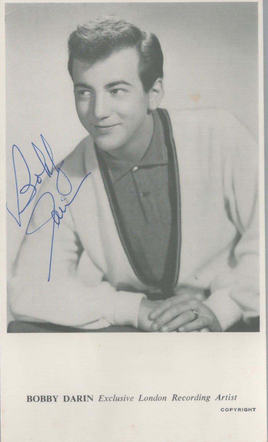 Lot 67: Bobby Darin signed 6x4 inch London recordings promo...