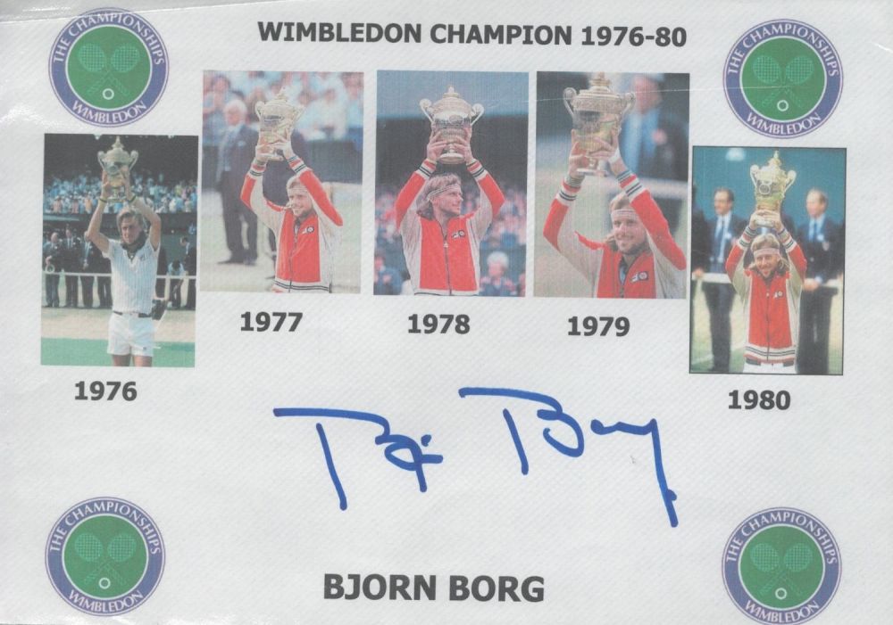 Lot 69: Bjorn Borg signed Wimbledon champion 1976-80 commemorative envelope....
