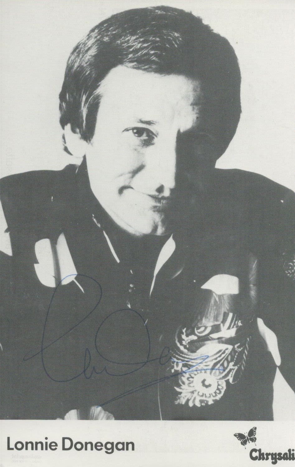 Lot 135: Lonnie Donegan signed 6x4 inch black and white...