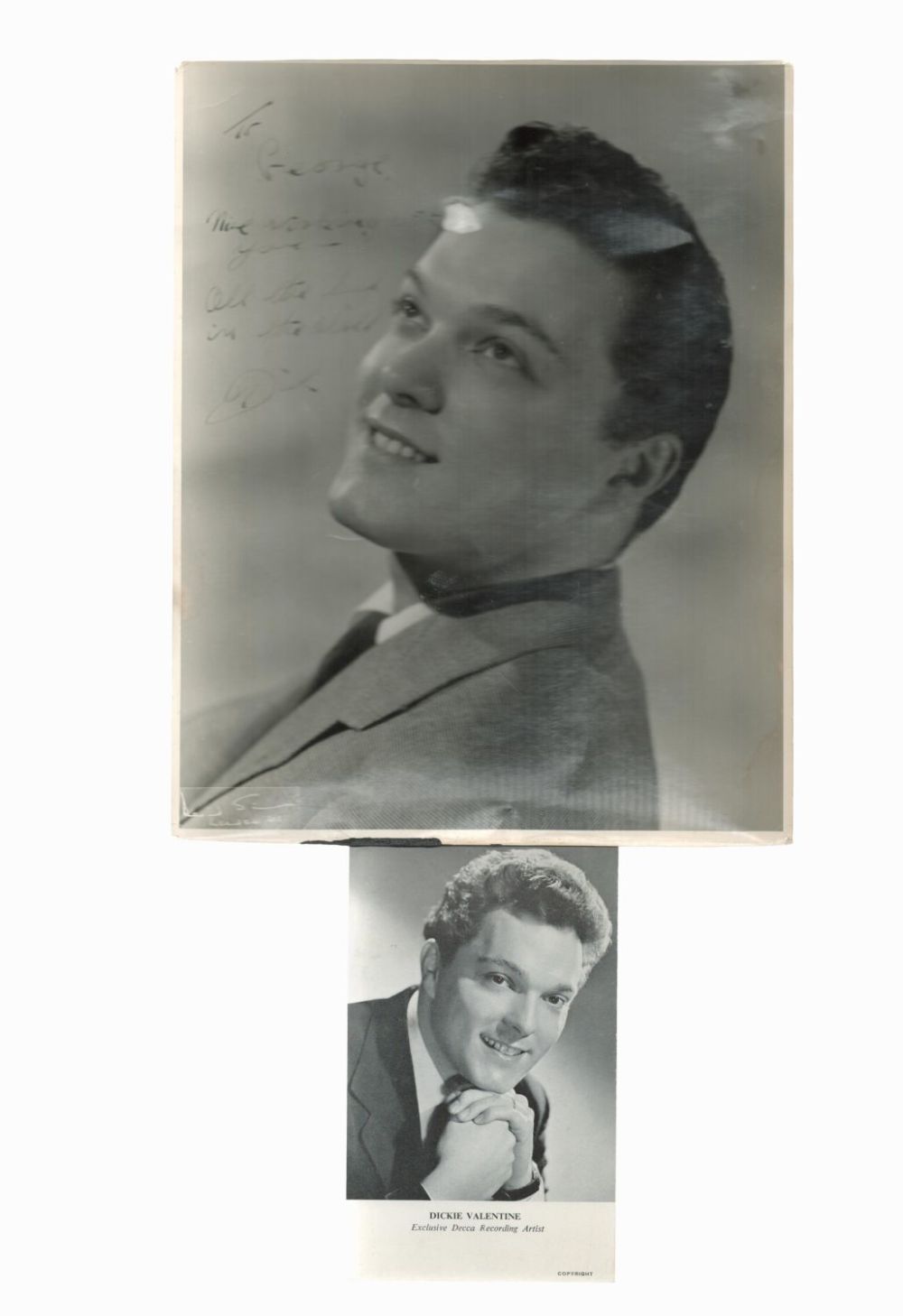 Lot 140: Dickie Valentine signed 10x8 inch vintage sepia photo...