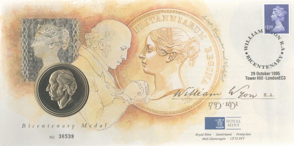 Lot 162: William Wyon signed 1995 royal mail/mint coin cover...