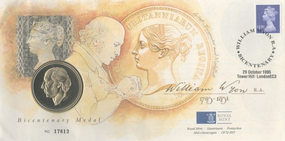 Lot 166: William Wyon signed 1995 royal mail/mint coin cover...