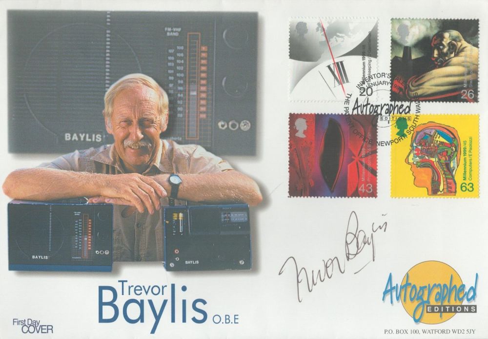 Lot 180: Trevor Baylis signed FDC. 4 Stamps and 1...