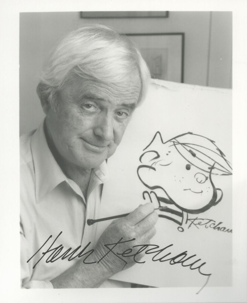 Lot 188: Hank Ketcham signed 5x4 black and white photo....