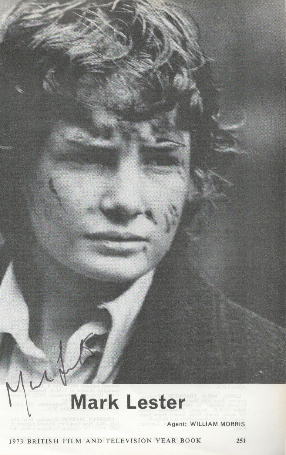 Lot 308: Mark Lester Actor Signed Picture. Good condition. All...