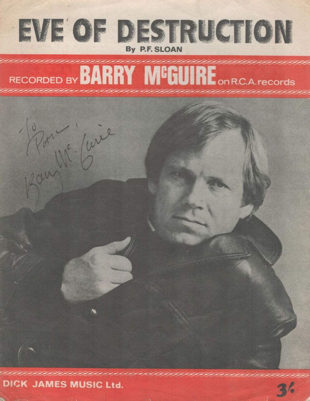 Lot 322: Barry Mcguire American Singer-Songwriter Signed 'Eve Of Destruction'...