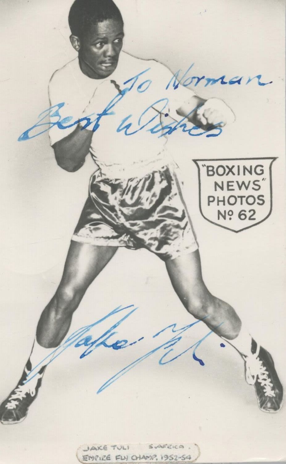 Lot 331: Jake Tuli (1931-1998) South African Boxer Vintage Signed...