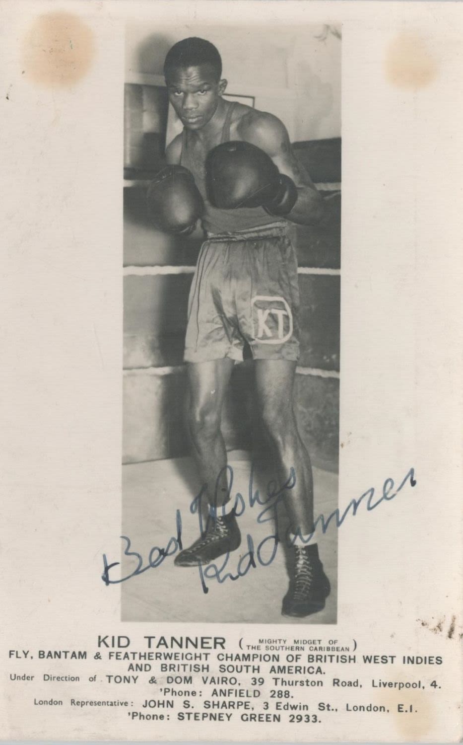 Lot 335: Kid Tanner Signed Vintage Boxing Promo Photo. Good...