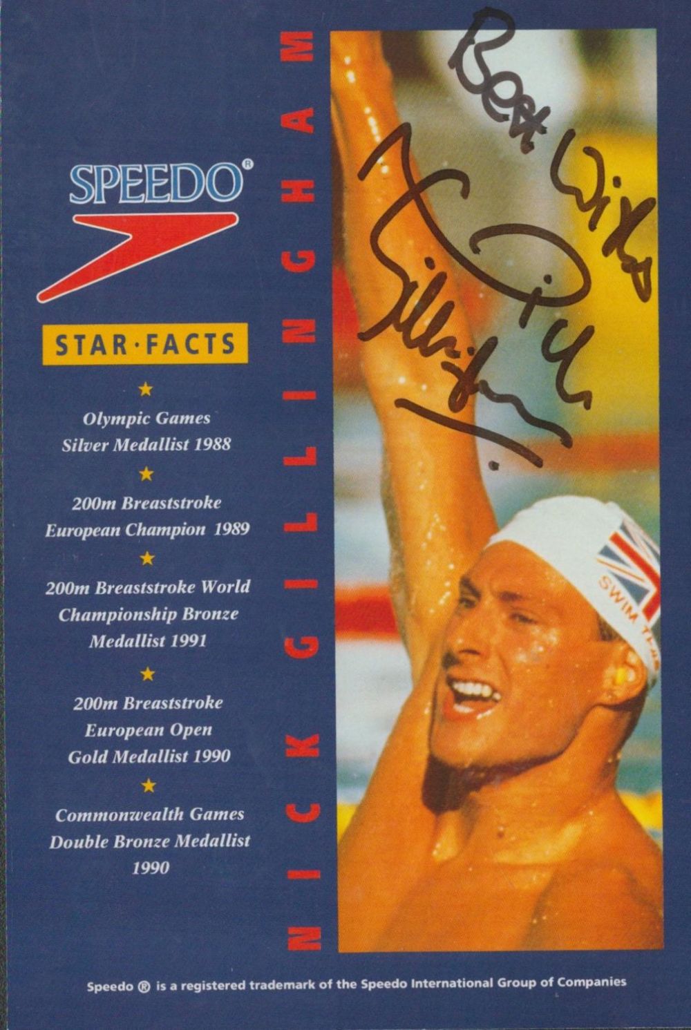 Lot 349: Nick Gillingham Swimmer Signed Speedo Promo Photo. Good...