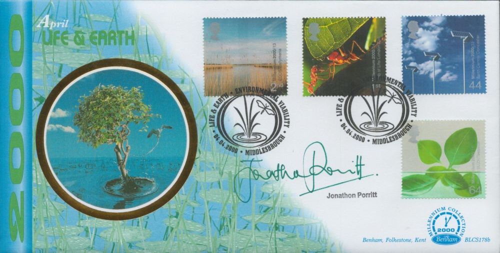 Lot 491: Jonathon Porritt signed Life and Earth FDC. 4/4/00...