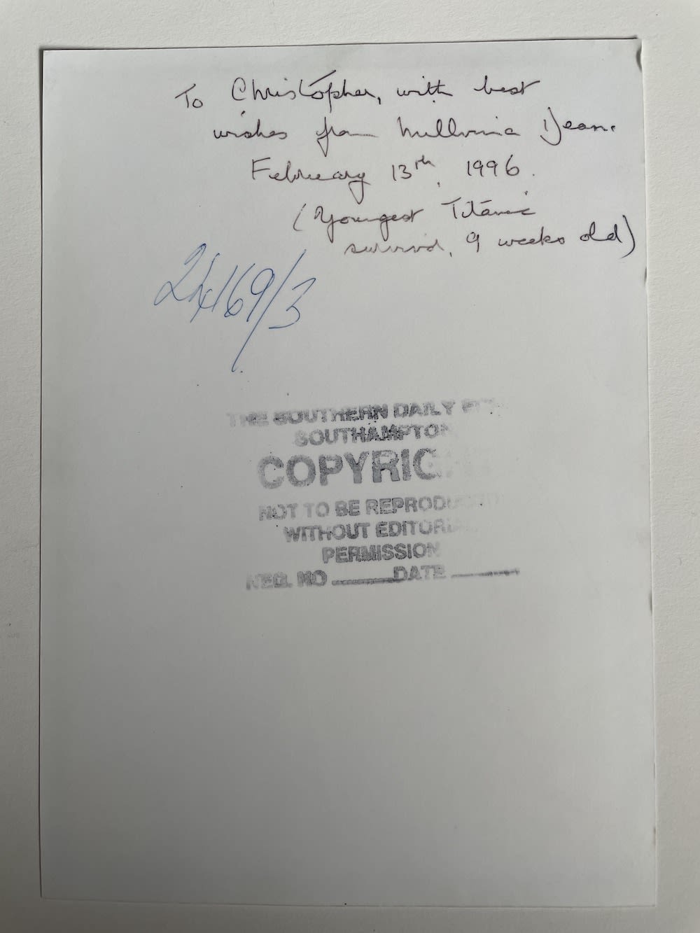 Lot 76: Titanic Memorabilia Millvina Dean, Commander Lightoller signed photo,...