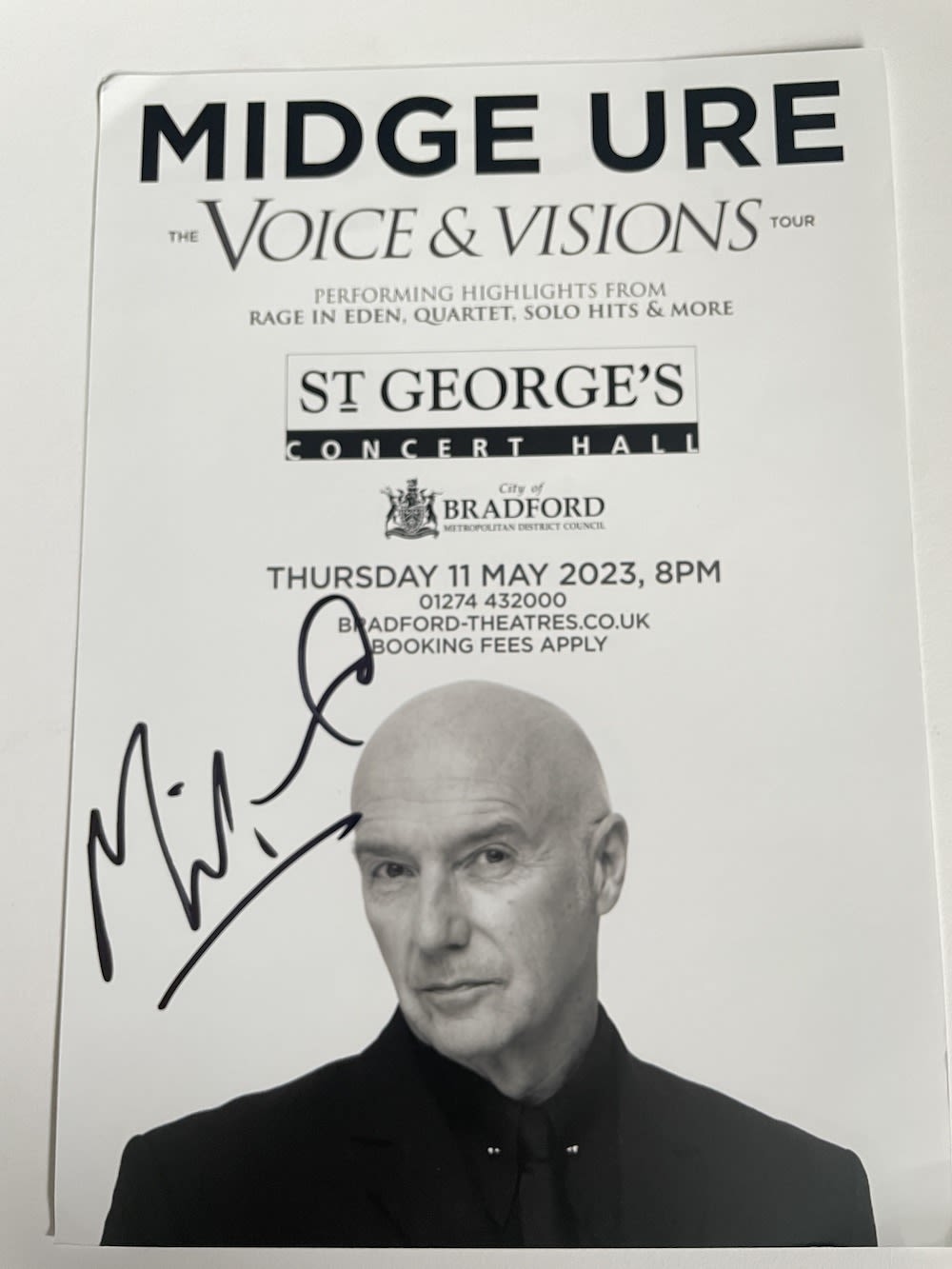 Lot 81: Midge Ure Chart Topping Singer, Songwriter Signed Concert...
