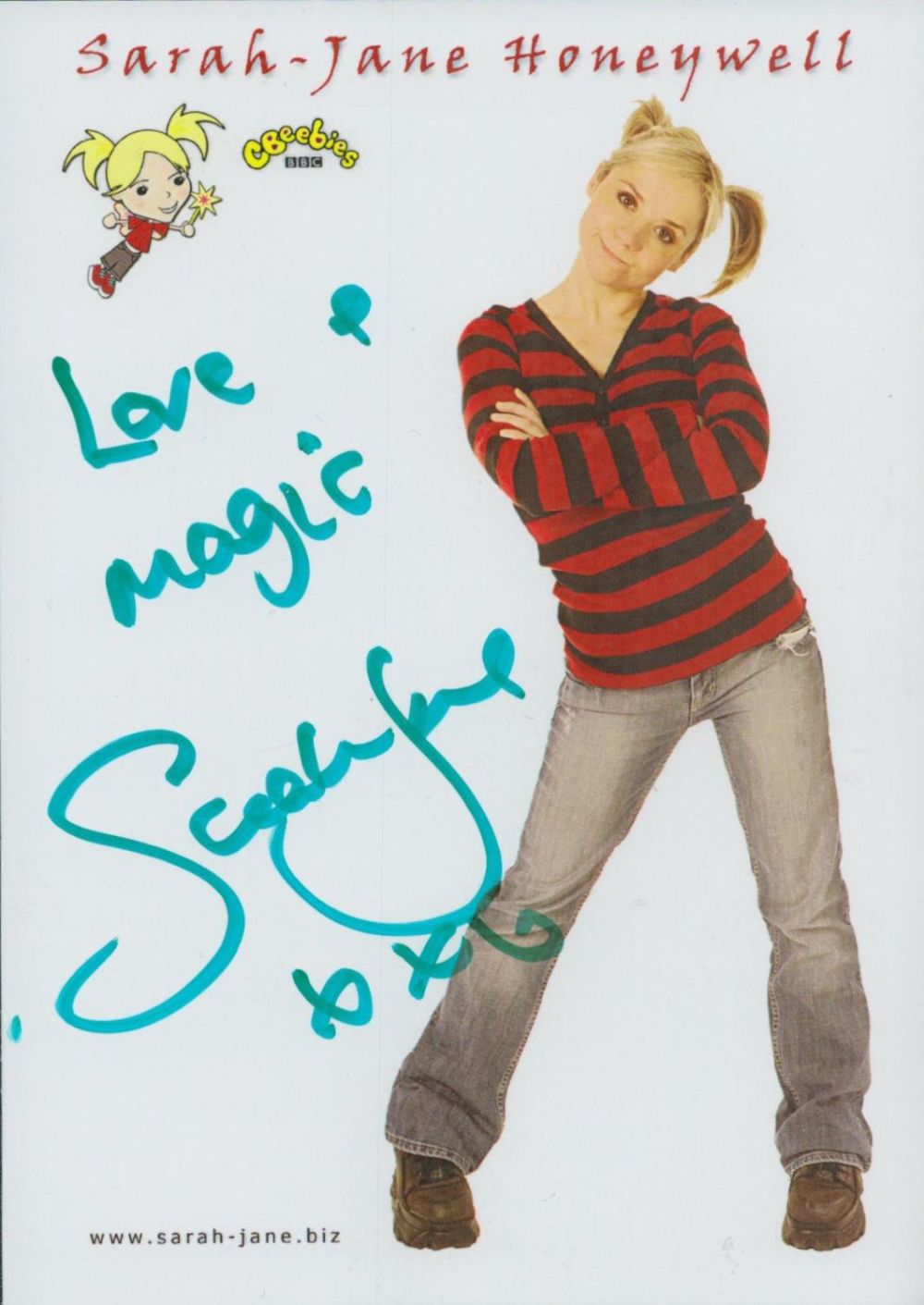 Lot 200: Sarah Jane signed Honeywell CBeebies promo. colour photo....