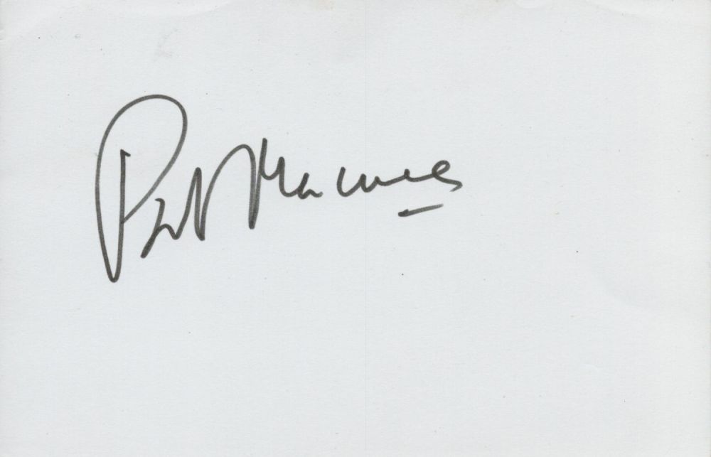 Lot 265: Patrick McNee signed autograph white card. 6 x...