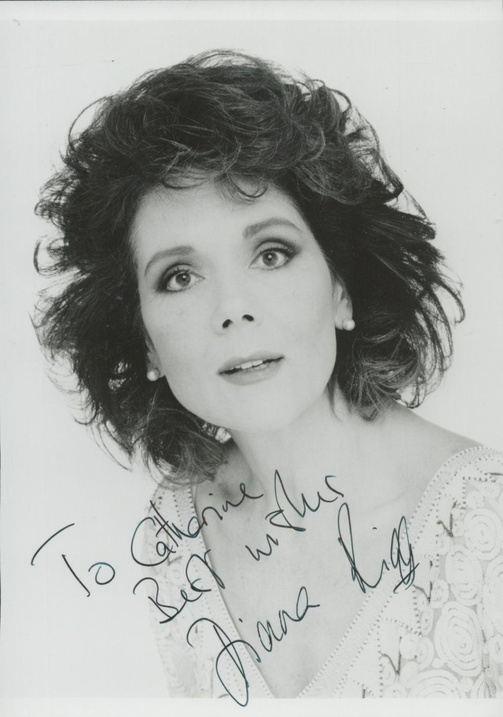 Lot 283: Diana Rigg signed black and white photo. British...