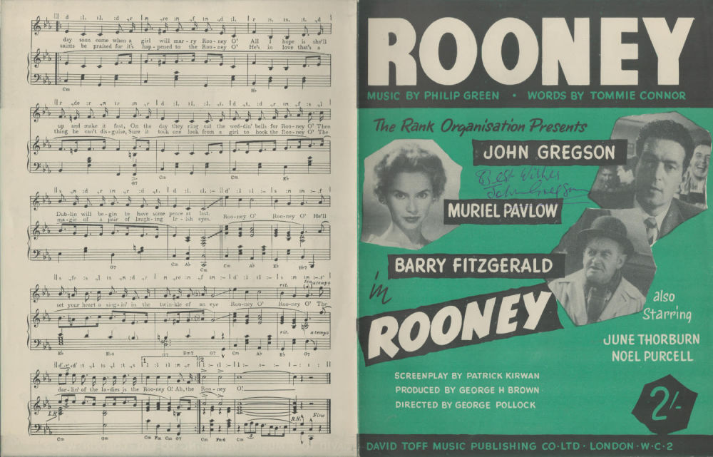 Lot 298: John Greyson Signed Rooney Music by Philip Green....