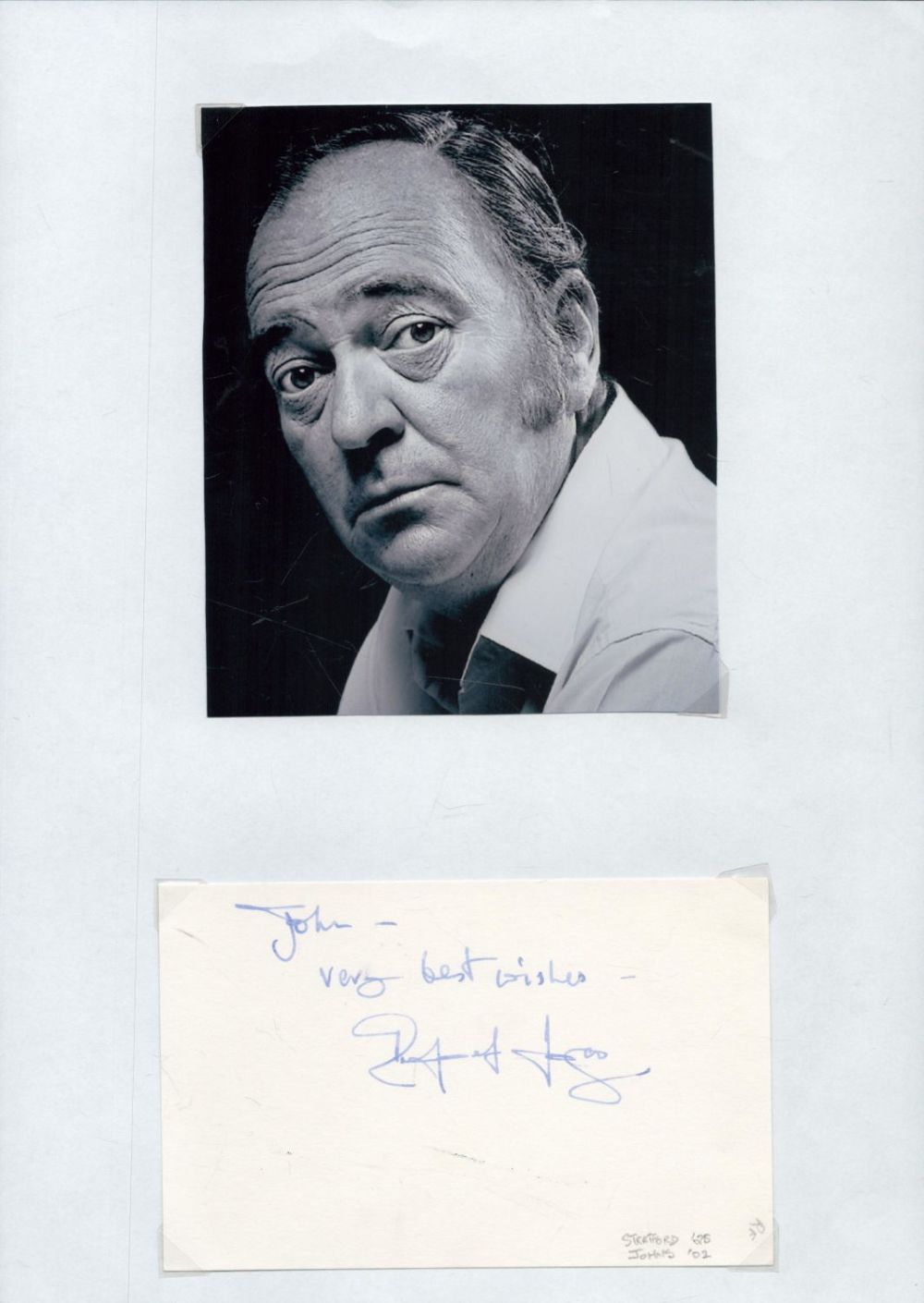 Lot 381: Stratford Johns Signed White Card approx 6 x...