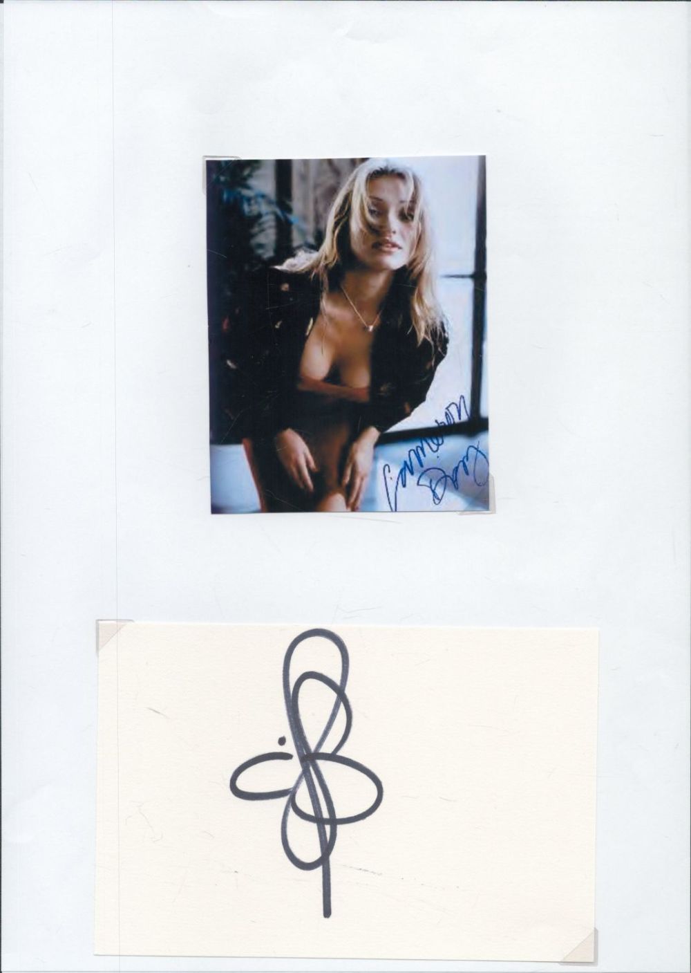 Lot 391: Cameron Diaz Signed White Card approx 6 x...
