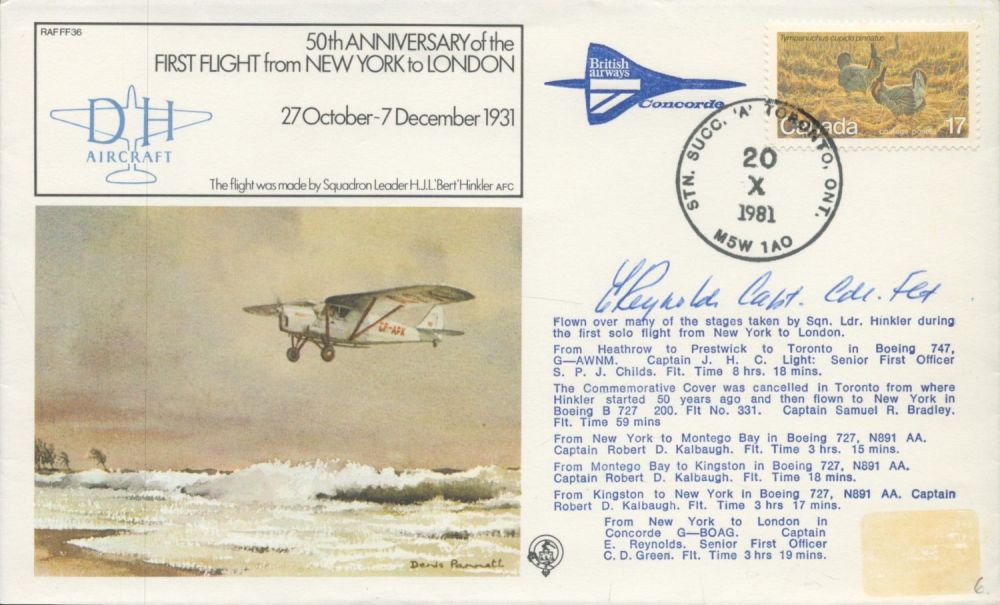 Lot 586: Captain E Reynolds Signed and Flown FDC 50th...
