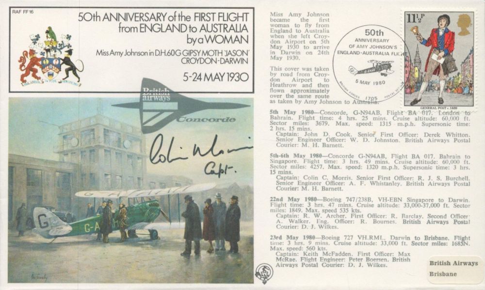 Lot 625: Captain Colin Morris Signed and Concorde Flown FDC...