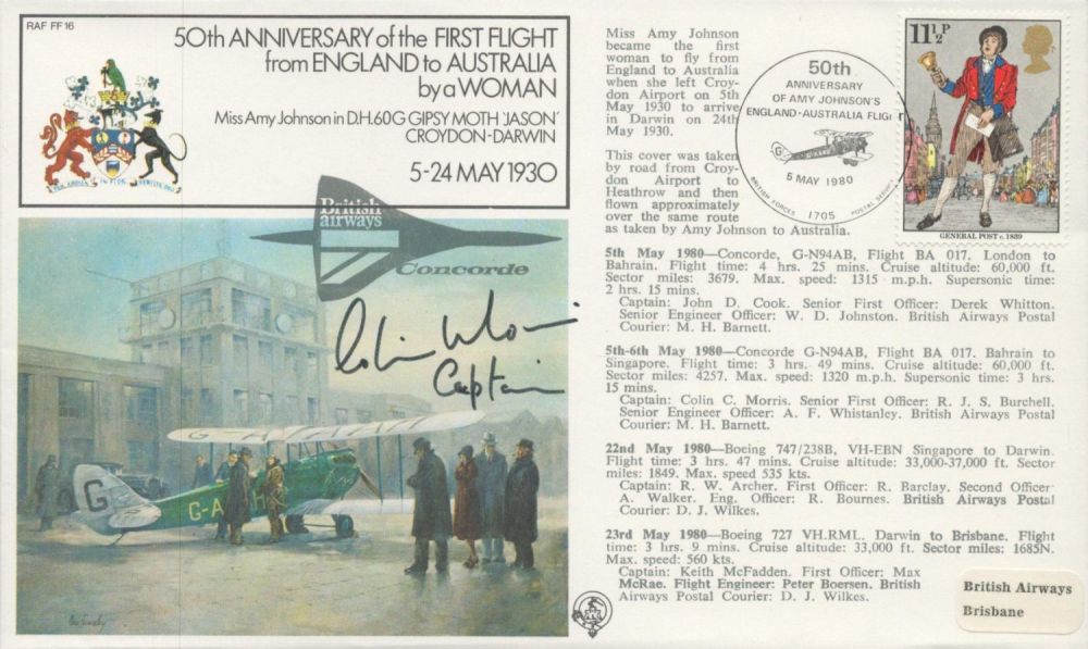 Lot 626: Captain Colin Morris Signed and Concorde Flown FDC...