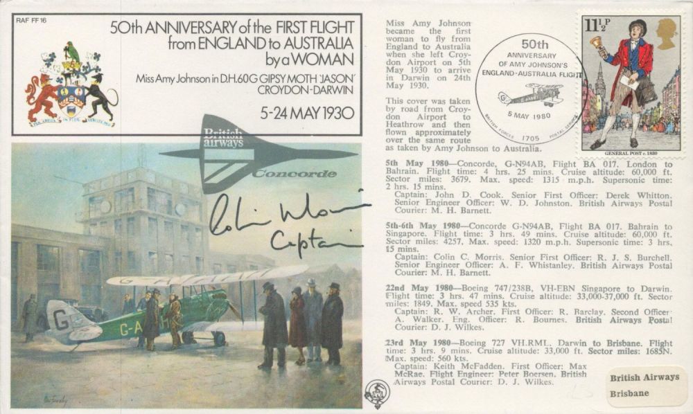Lot 627: Captain Colin Morris Signed and Concorde Flown FDC...