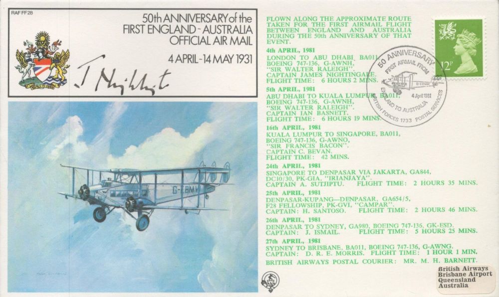 Lot 630: Captain James Nightingale Signed and Flown FDC 50th...