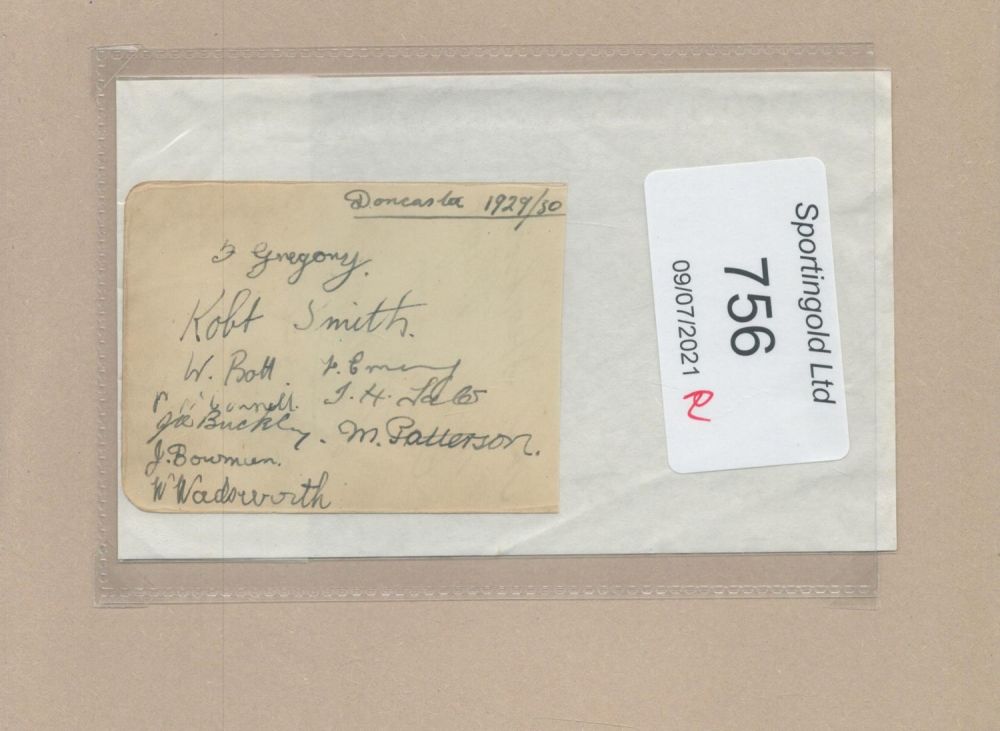 Lot 681: Doncaster Rovers 1929/30 signed small album page. 10...