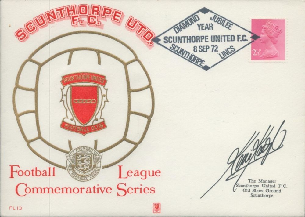 Lot 687: Kevin Keegan signed Scunthorpe Utd cover. Good condition....