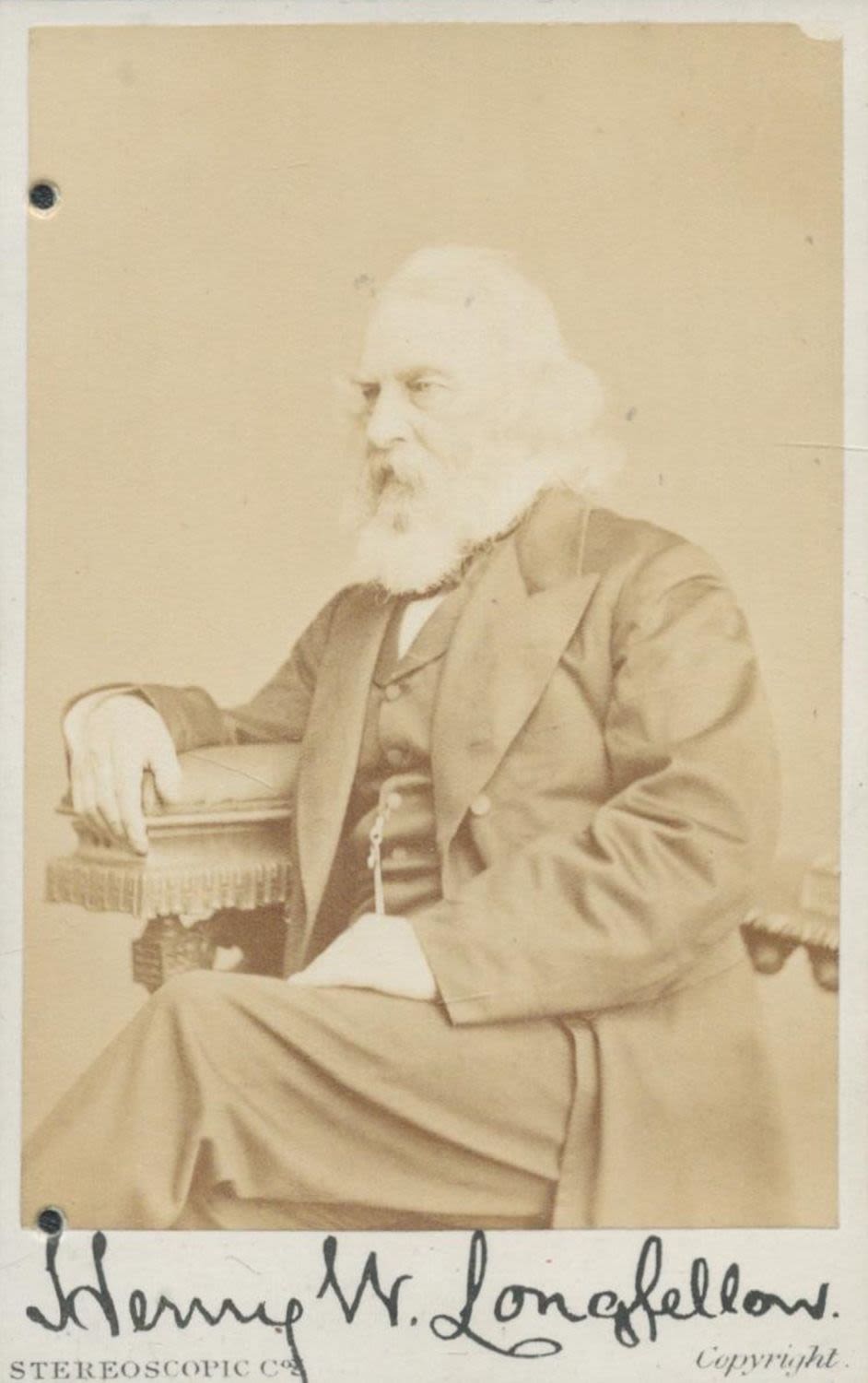 Lot 77: Henry Wadsworth Longfellow signed CDV photo. Good condition....