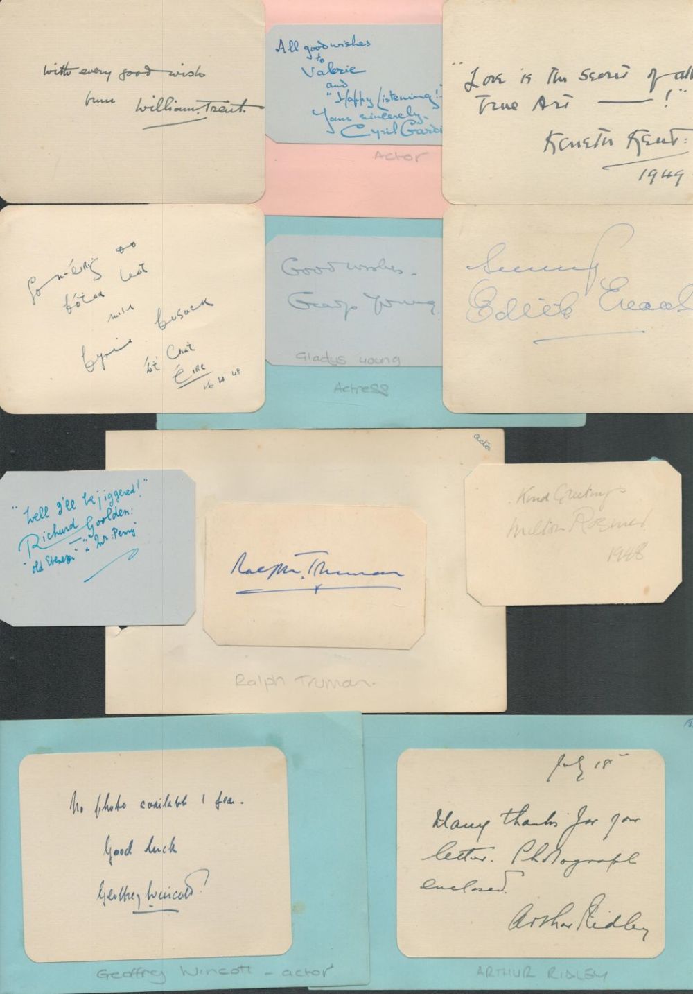 Lot 94: Collection actors signed album pages. 18 in total....
