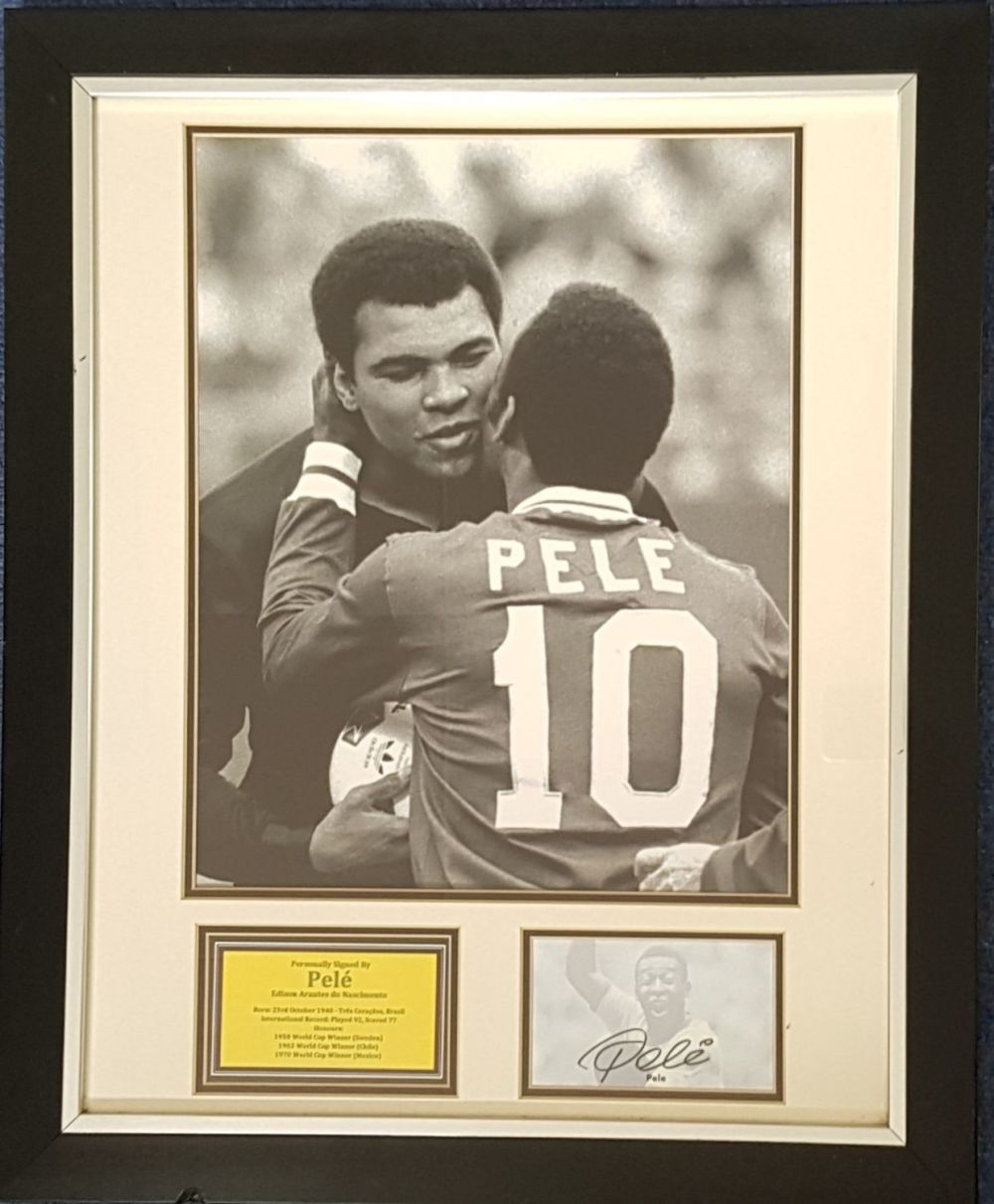 Lot 663: Pele signed 23x19 mounted signature piece includes signed...