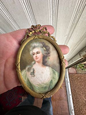 18th Century Portrait. Antique Framed Miniature Portrait Mezzotint Print Of An Elegant 18thC 