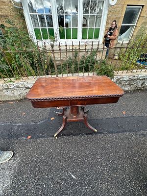 Antique Regency Mahogany Tea Table. Beautiful Console table that folds open and swivels into a 