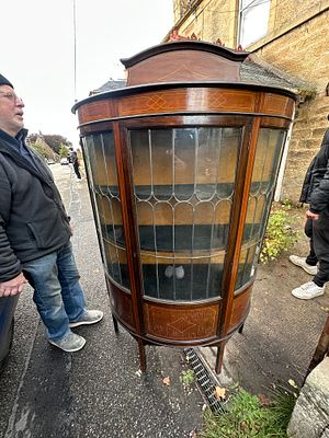Curved Edwardian Display Case. Beautiful curved display case with leaded glass. Edwardian. 