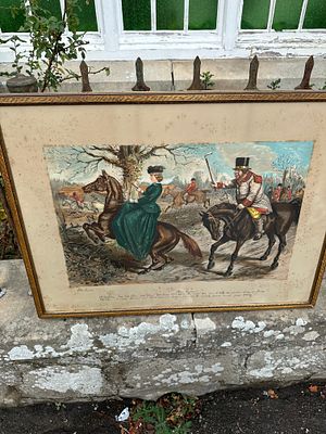 "Gone Away" by John Leech. This is a framed colour lithograph print titled Gone Away!, after the 