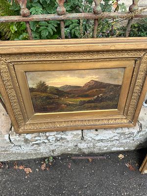 Original Painting. Man fishing in a welsh landscape, artist unknown